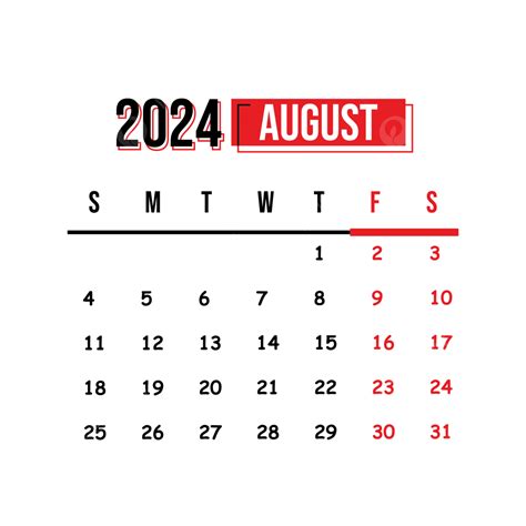 Calendario Agosto 2024 Fondo Transparente Vector Png Dibujos Agosto De