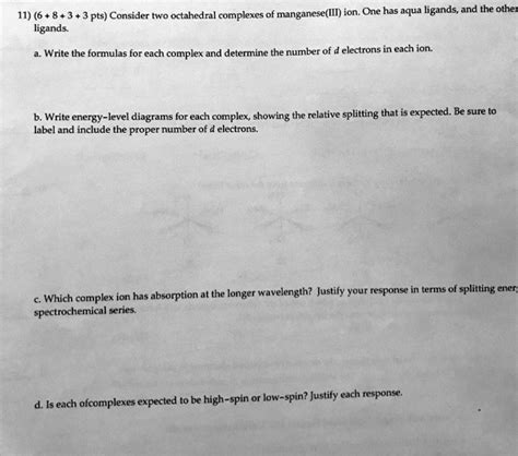 SOLVED 11 6 8 3 3 Pts Consider Two Octahedral Complexes Of