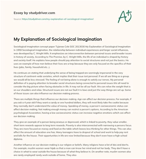 My Explanation Of Sociological Imagination Free Essay Example