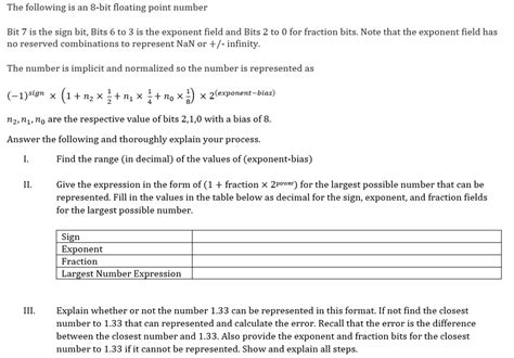 Solved The following is an 8-bit floating point number Bit 7 | Chegg.com