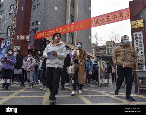 Fuyang China February Candidates Walk Out Of The Exam