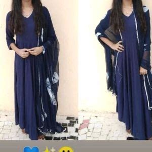 Kurta Sets Suits Navy Blue Anarkali Suit With Pant And Dupatta Freeup