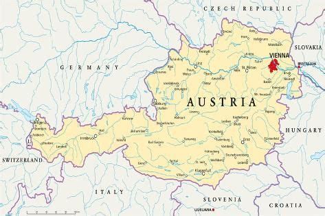 Size 18x12in Art Print Austria Political Map By Peter Hermes Furian