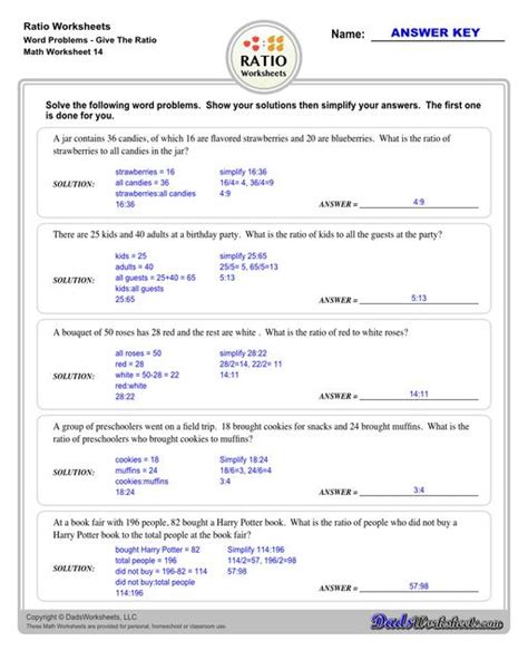 Equivalent Ratios Word Problems Worksheets