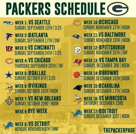 Printable Packer Schedule