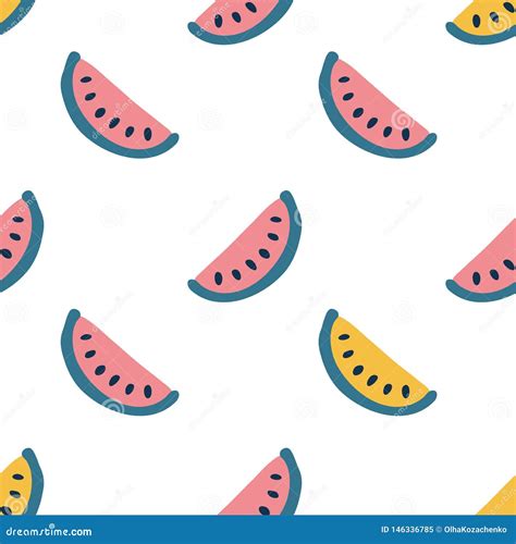 Watermelon Slice Seamless Hand Drawing Vector Pattern Simple Summer