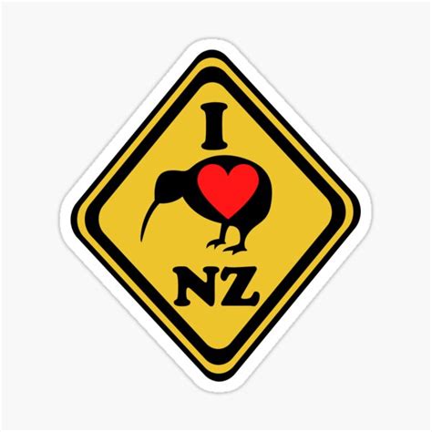 I Love Nz Heart And Kiwi Bird Yellow Sign Sticker For Sale By