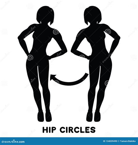 Hip Circles Sport Exersice Silhouettes Of Woman Doing Exercise Stock