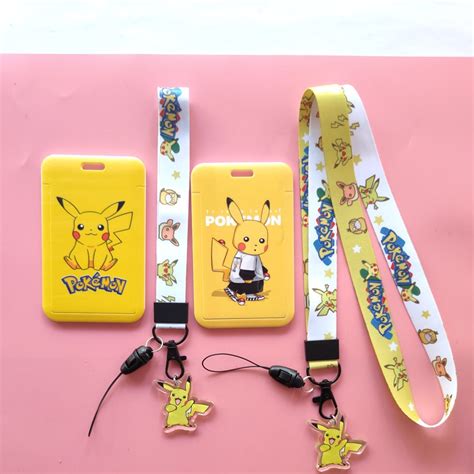 Pokemon Lanyard Pikachu Card Holder Cartoon Animation Series Hard Shell