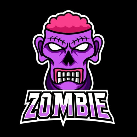 Crazy zombie scary brain mascot gaming logo design vector template ...