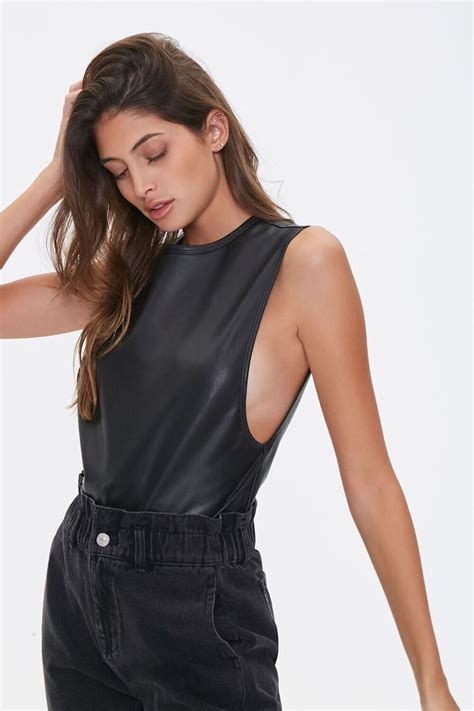 Faux Leather Sleeveless Bodysuit