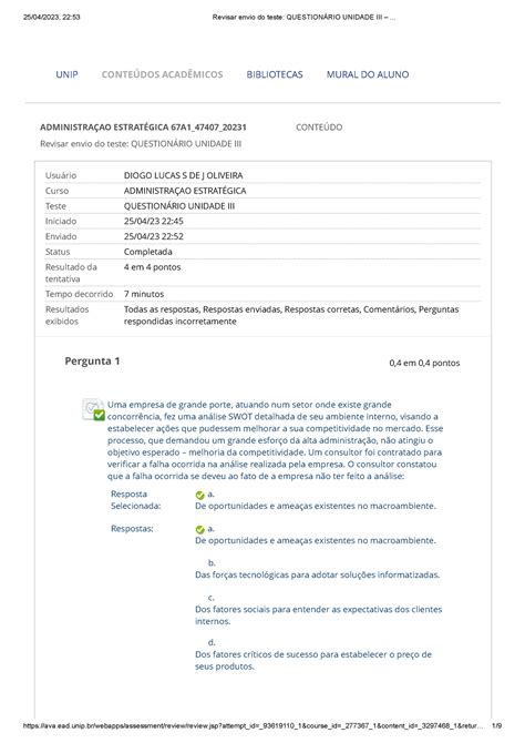 Administra O Estrat Gica Question Rio Unidade Iii Revisar Envio Do