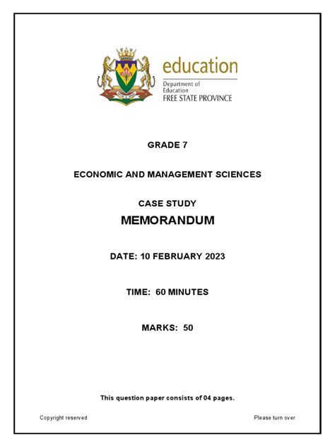 Grade 7 Ems Case Study Term 1 2023 Memorandum Pdf