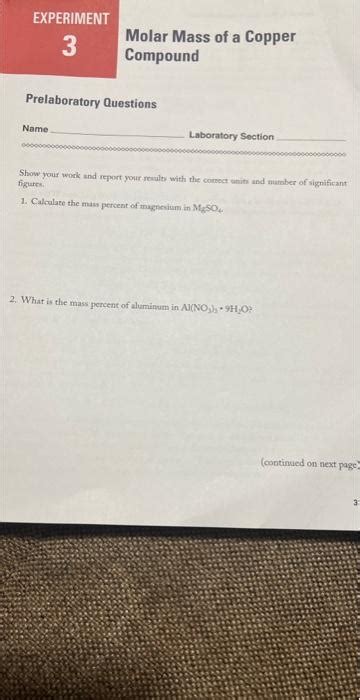 [Solved]: Molar Mass of a Copper Compound Prelaboratory Que