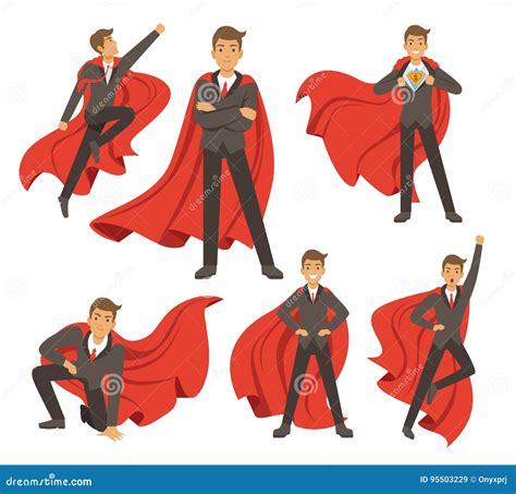 Powerful Businessman In Different Action Superhero Poses Vector