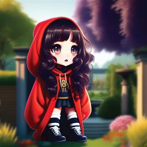 Premium Ai Image Chibi Girl With Long Hair Wearing Oversized Hoodie