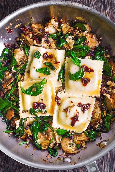 Italian Ravioli With Spinach Artichokes Capers Sun Dried Tomatoes