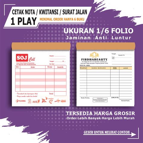 Jual Nota Custom Kwitansi Ply Folio Buku Nota Penjualan Surat