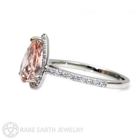 Pear Morganite Engagement Ring Diamond Halo Pear Morganite Etsy