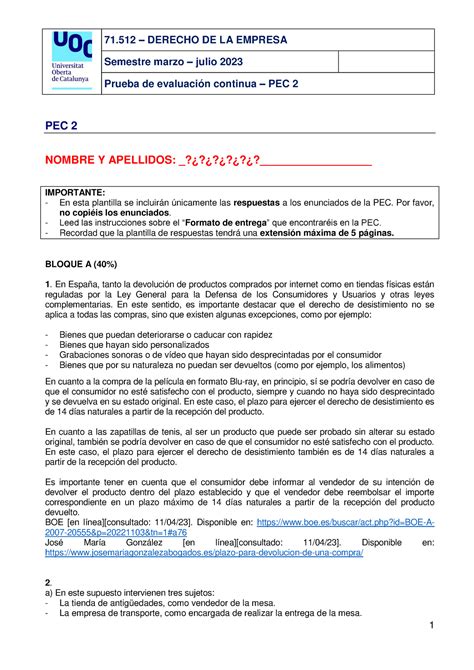 Pec Derecho De Empresa Derecho De La Empresa Semestre Marzo