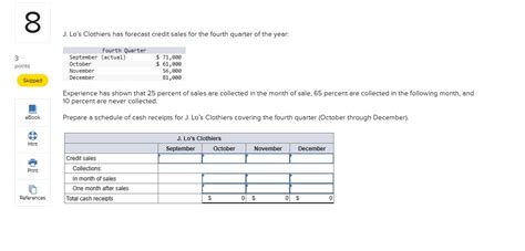 Solved J Lo S Clothiers Has Forecast Credit Sales For The Chegg