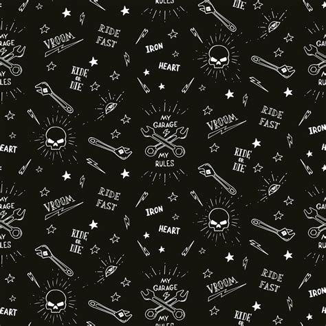 Vintage traditional tattoo biker seamless pattern, vector illustration ...