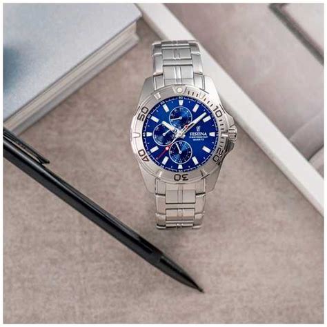 Festina Mens Multi Function Watch With Steel Bracelet Blue Dial F20445