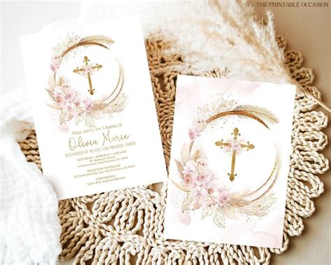 Editable Pampas Grass Baptism Invitation Bohemian Baptism Etsy Uk