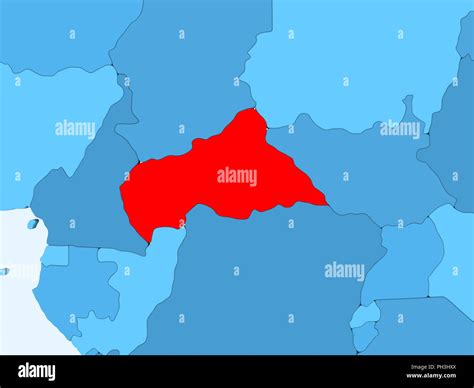 Central Africa In Red On Blue Political Map With Transparent Oceans D