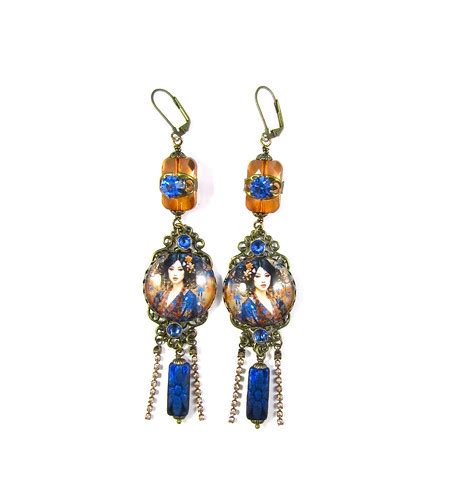 Asian Geisha Earrings With Electric Blue AB Finish Floral Flickr