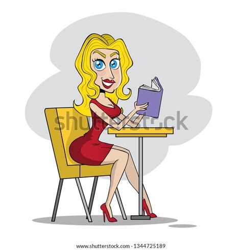 Sexy Blonde Reading Book Sitting Stock Vector Royalty Free 1344725189