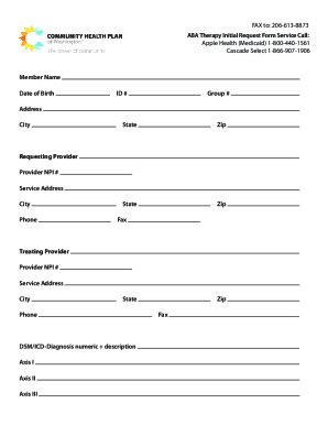 Fillable Online Applied Behavior Analysis Initial Authorization Form