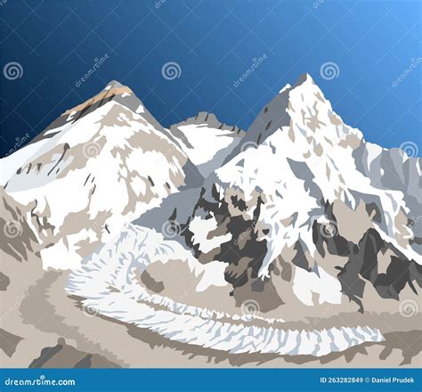 Mount Everest Lhotse And Nuptse Vector Illustration Royalty Free