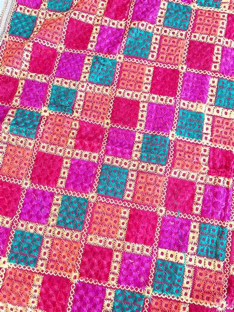 Traditional Phulkari Dupatta Punjabi Phulkari Chunni Shawl Stole