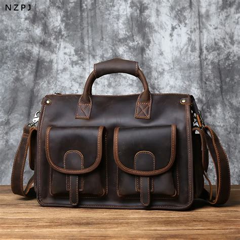 Nzpj Malet N Vintage De Cuero Genuino Para Hombre Bolso De Mano De