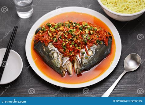 Steamed Fish Head With Chopped Hot Red Peppers Stock Photo Image Of