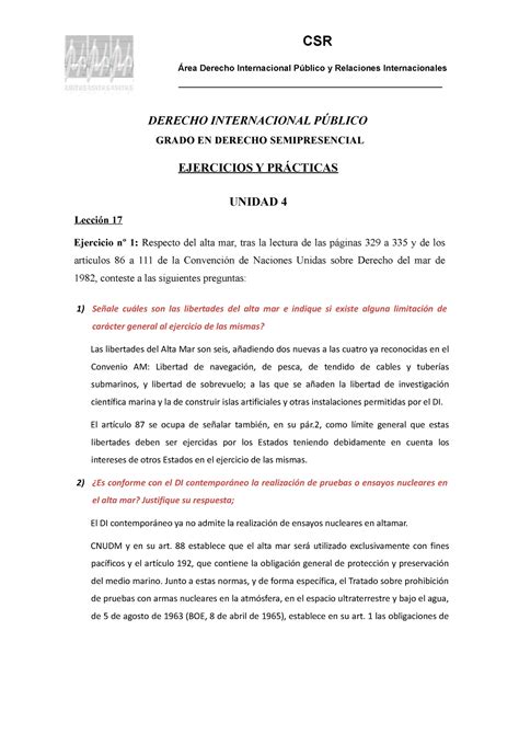 Ejercicios y prácticas Unidad 4 Lección 17 CSR Área Derecho