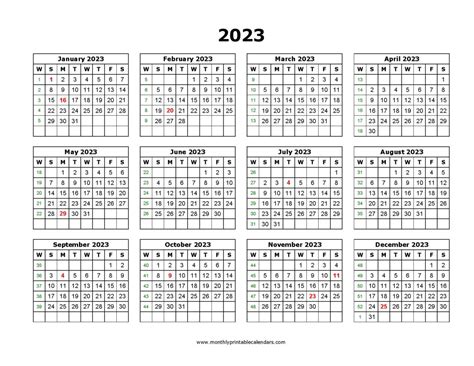 Free 2023 Calendar Template Word - Yearly Download