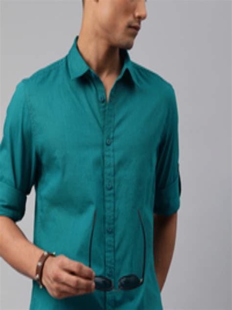 Buy The Roadster Lifestyle Co Men Teal Blue Pure Cotton Casual Shirt