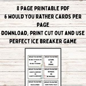 Ice Breaker Games Printable Would You Rather Ice Breaker Game