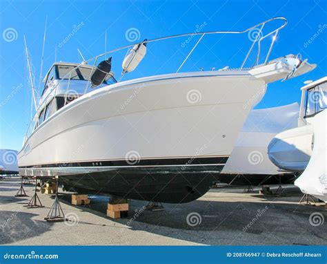 White Yacht In Dry Dock Stock Image Image Of Aerial 208766947