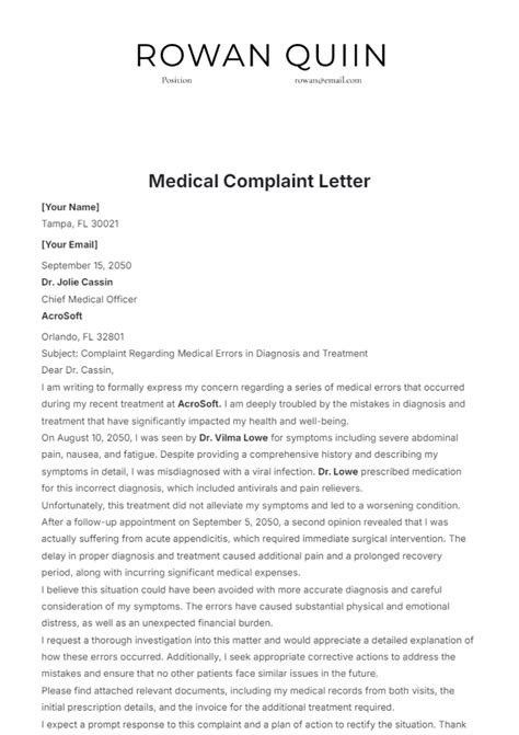 Free Medical Complaint Letter Template to Edit Online