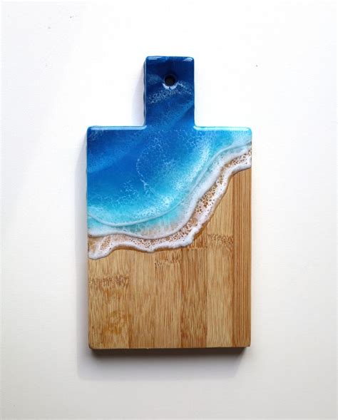 Rectangular Bamboo Chopping Cheese Board With Epoxy Resin Ocean Waves