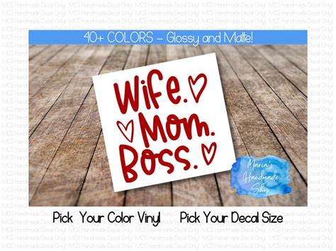 Wife Mom Boss Vinyl Decal Wife Mom Boss Mom Decal Wife Etsy