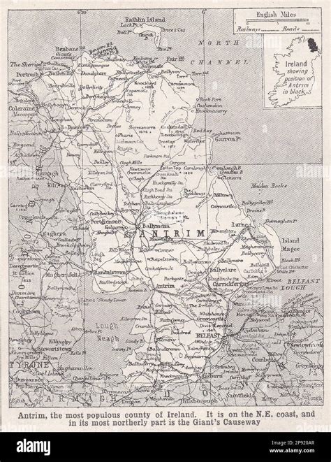 Vintage map of Antrim, Ireland Stock Photo - Alamy