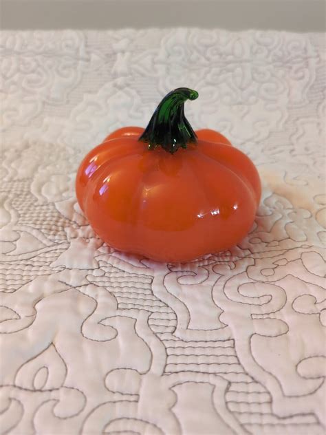 Vintage Heavy Solid Blown Glass Orange Art Pumpkin Halloween Fall Decor Ebay