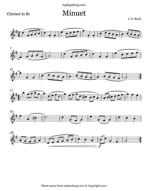 Minuet In G Major From The Anna Magdalena Notebook Sheet Music Johann