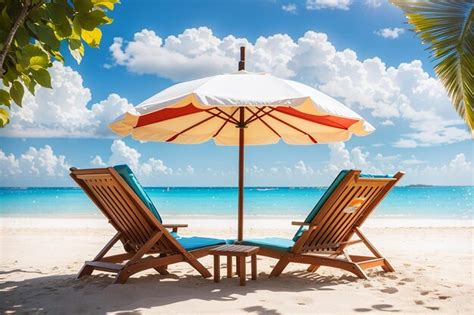 Premium Photo Beautiful Beach Chairs With Umbrella On Tropical White