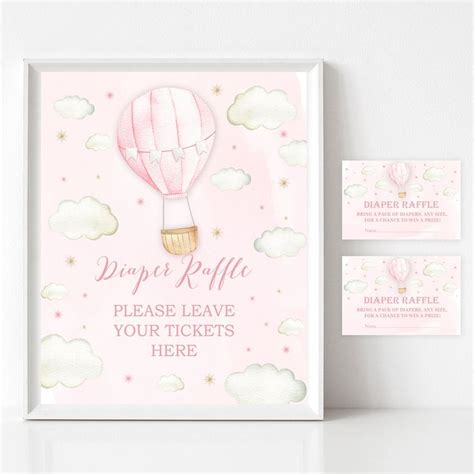Diaper Raffle Sign And Tickets Hot Air Balloon Baby Shower Diaper Raffle Bundle Printable