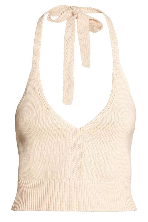 Knitted Halterneck Top Light Beige Ladies Handm Gb Pink Crop Top